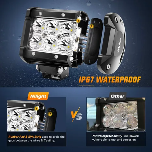 Vista 4 de Nilight - Barra de luz LED NI 06A-18W 8PCS 18W 1260lm Spot LED Pods Conducción Luz antiniebla Off Road Luces Bar Jeep Lamp,2 años de garantía