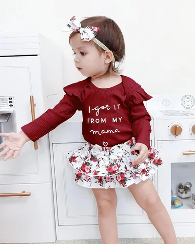 Vista 2 de Mioglrie Newborn Infant Baby Girl Clothes Outfits Romper Baby Girl Skirt Set Floral Baby Clothes for Girls Fall Winter