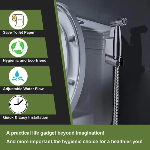 Vista 5 de Pulverizador de bidé de mano para inodoro, juego de rociadores de bidé de higiene personal de baño de acero inoxidable, rociador de pañales de tela