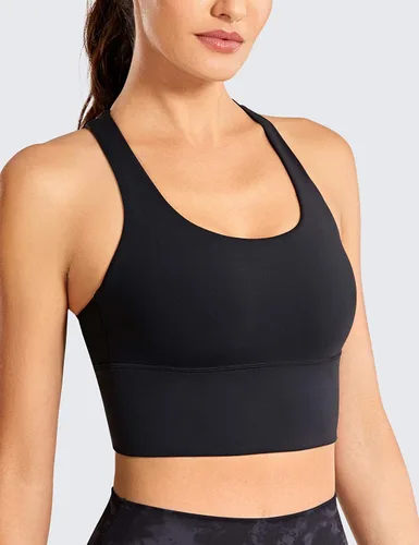Vista 3 de CRZ YOGA Sujetadores deportivos de tirantes largos para mujer, sin varillas, acolchados, cruzados, para yoga, recortados