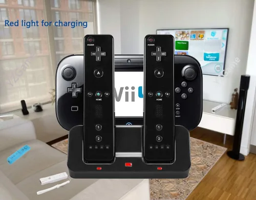 Vista 3 de Wii U Charger Dock Station for Wii Remote & Wii U Gamepad with 2 Rechargeable Batteries Charging Cable Led Indicator -Black