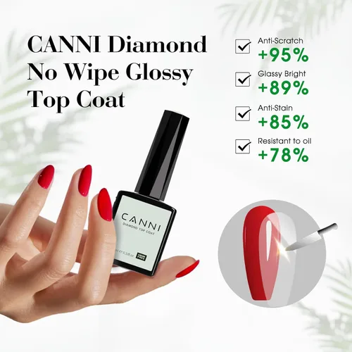 Vista 3 de CANNI - Juego de 2 capas de esmalte de uñas de gel sin necesidad de limpieza y capa base, acabado brillante, duradero, esmalte de uñas de gel