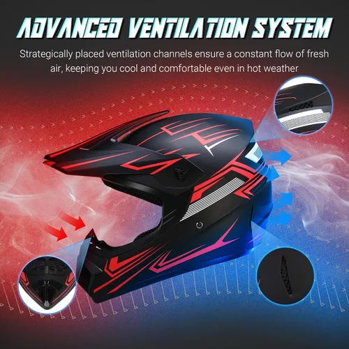 Vista 3 de Oryxearth Casco de Dirt Bike con certificado DOT, casco de motocicleta todoterreno para adultos con gafas, guantes y máscara con tamaño M/L