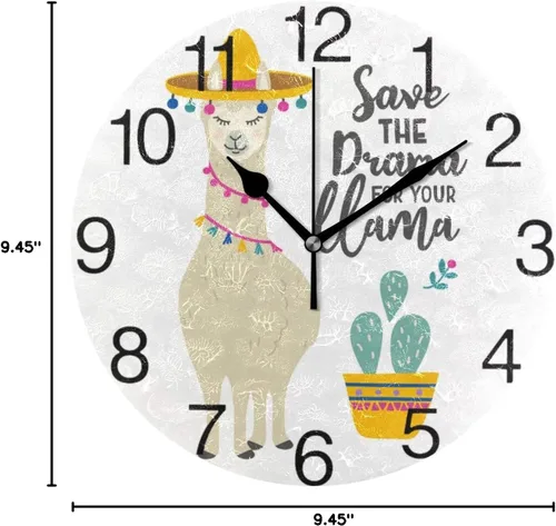 Vista 8 de senya Lindo reloj de pared redondo con diseño de cactus, pintura al óleo silenciosa sin tictac, decorativo para el hogar, oficina, escuela, reloj
