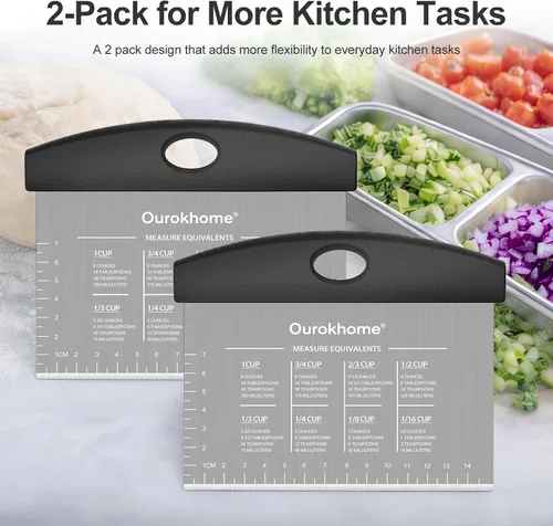 Vista 6 de Ourokhome Cortador de banco de pastelería de masa, cortador de pizza de acero inoxidable para hornear cocina, apto para lavavajillas, escala