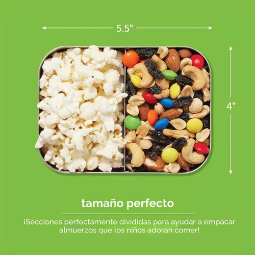 Vista 4 de LunchBots Caja Bento Empacadora de Snacks Pequeña - Contenedor de Snacks Extra Pequeño Dividido de Acero Inoxidable - 2 Compartimentos para Frutas