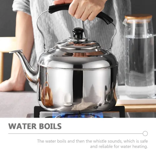 Vista 6 de ERINGOGO Estufa de té silbante de 7 litros, tetera de acero inoxidable con base de calentamiento rápido, tetera de camping pulida con espejo