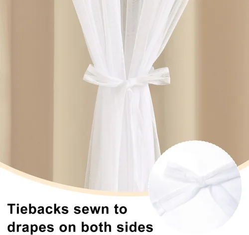Vista 4 de Hiasan Cortinas opacas con superposición transparente, aislamiento térmico para mezclar y combinar de doble capa, cortinas de oscurecimiento de Beige