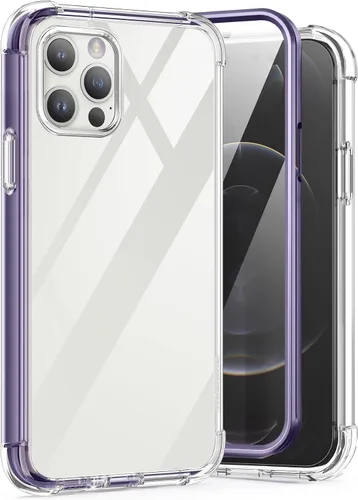 Vista 10 de SURITCH Funda transparente para iPhone 12/iPhone 12 Pro de 6.1 pulgadas, [protector de pantalla integrado] cubierta protectora de cuerpo completo a