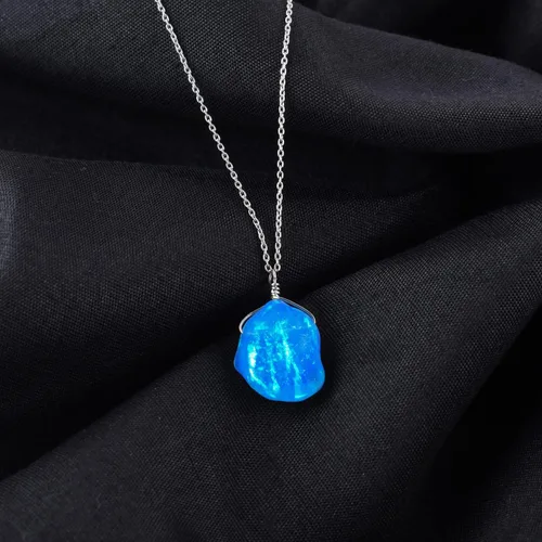 Vista 3 de InfinityGemsArt Colgante de ópalo etíope azul, collar de piedra natural, ópalo orgánico, hueso de ópalo, piedras preciosas de cristales pulidos