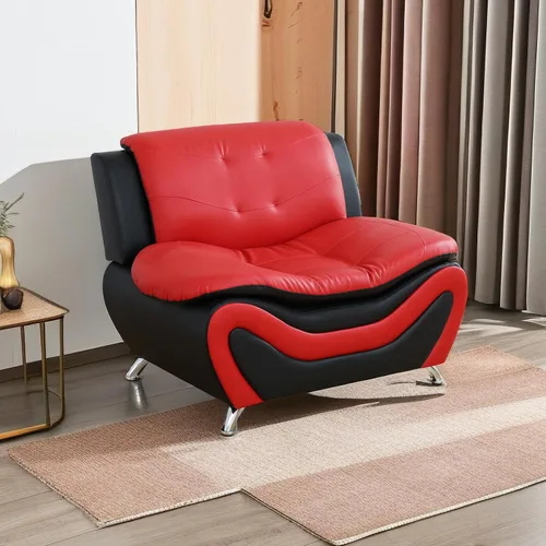 Vista 22 de A Ainehome Moderno juego de muebles de sala de estar de piel sintética, sofá modular de 6 asientos con sofá biplaza y silla (negro)