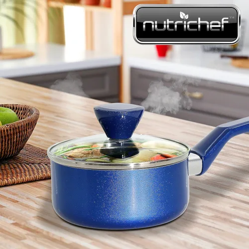 Vista 6 de NutriChef Cacerola con tapa, antiadherente de alta calificación, con tapas de vidrio templado transparente, 2 cuartos de galón