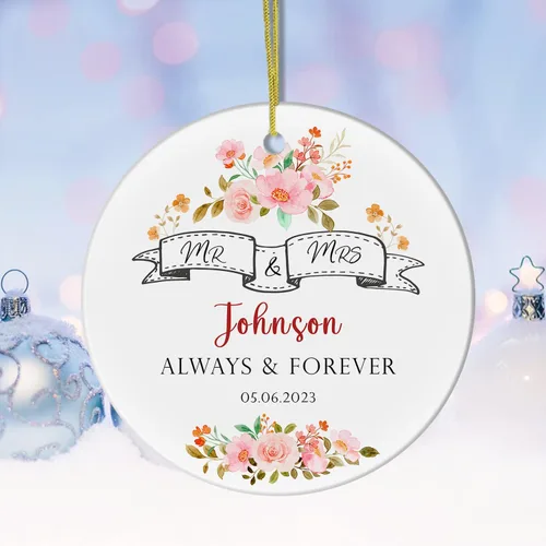 Vista 6 de Adorno personalizado de Mr and Mrs Always and Forever, adorno de recién casado, regalo de boda para pareja, adorno de primera Navidad para casados