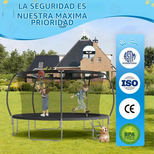Vista 4 de Trampoline with Net 10FT 12FT 14FT ASTM Approved 500LBS Negro-3