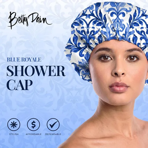 Vista 2 de Betty Dain Gorro de baño y ducha de nailon reutilizable, Blue Royale Gorra impermeable reversible de gran tamaño para todas las longitudes