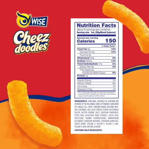 Vista 2 de Wise Snacks Cheez Doodles - Puffs horneados, queso cheddar real, 0.875 onzas (42 unidades), sin gluten