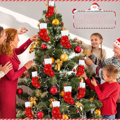Vista 6 de Patelai 30 piezas de mini calcetines de Navidad a granel de 5.5 pulgadas, adornos portacubiertos navideños, decoración de mesa de comedor, soporte