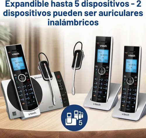 Vista 11 de VTech DS6771-3 DECT 6.0, teléfono inalámbrico desplegable con conexión a Cell, Siri y Google Now Access, plateado/negro, 2 teléfonos inalámbricos