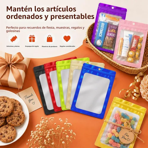 Vista 5 de 100 bolsas de Mylar resellables, bolsa pequeña a prueba de olores Oro claro