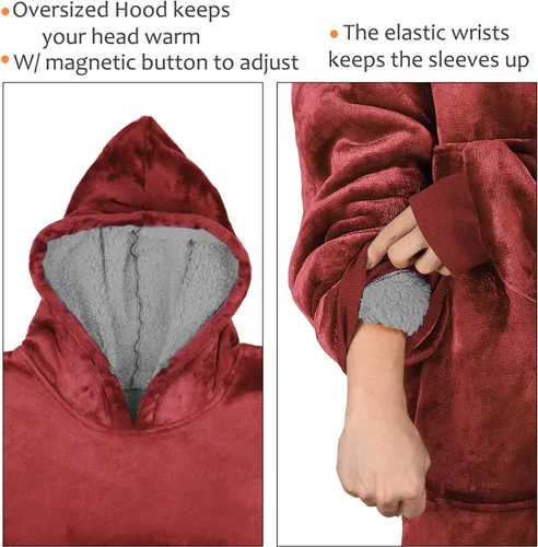 Vista 3 de Tirrinia - Sudadera con capucha de gran tamaño, manta de sherpa cómoda, reversible, gigante, para adultos, hombres, mujeres, adolescentes, esposa