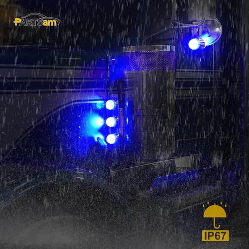 Vista 7 de Partsam 1 luz de sandía de doble revolución, ámbar 17 luces LED intermitente/marcador a luz auxiliar azul, luces subterráneas compatibles con ámbar