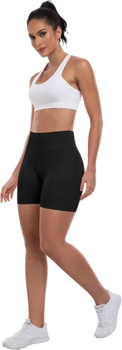 Vista 4 de ATHVOTAR Pantalones cortos de gimnasio para entrenamiento para mujeres, cintura alta sin costuras que levantan y fruncen los glúteos, pantalones