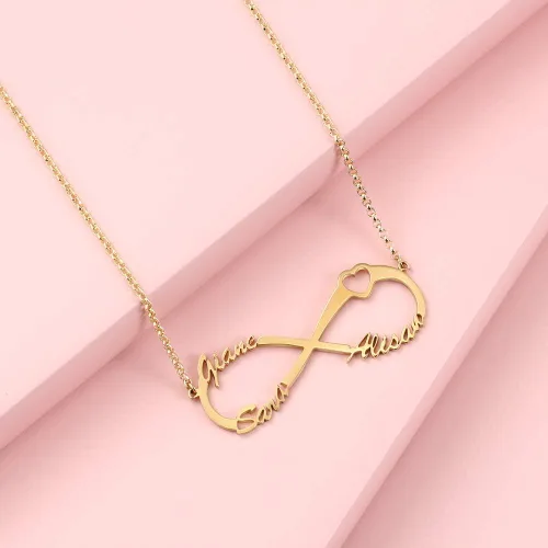 Vista 4 de Collar personalizado con nombre de 1 a 6 para mujer, diseño de infinito, para el día de la madre e hija.