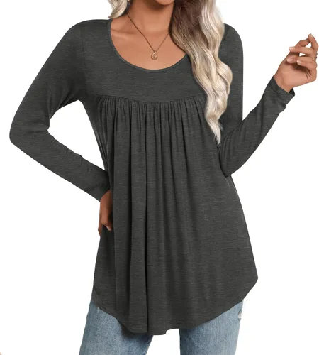 Vista 2 de CATHY Túnica casual de manga larga para mujer, ajuste holgado, elegante para llevar con leggings, camisas elásticas de invierno