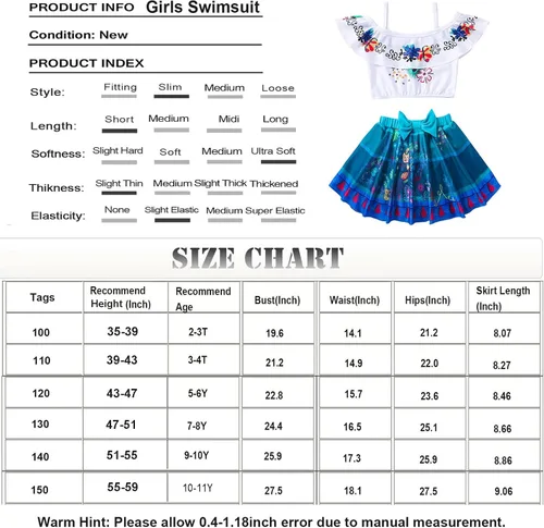 Vista 6 de ATIMIGO Toddler Girls Swimsuit Mirabel Two Pieces Ruffle Isabela Bathing Suit Princess Tankini Swimwear for Little Girls