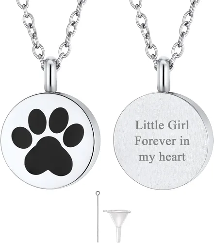 Vista 184 de FindChic Collares personalizados con urna para cenizas, barra vertical, gato, luna, reloj de arena, garra de perro, acero inoxidable, chapado en oro