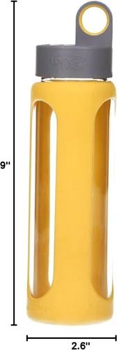 Vista 7 de LocknLock I Shape - Botella de agua deportiva de silicona resistente al calor, vidrio borosilicato, 17 onzas, amarillo