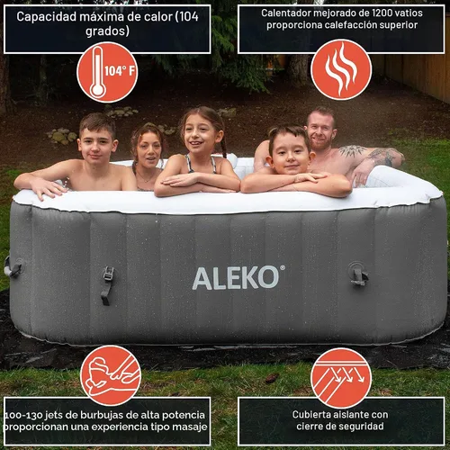 Vista 2 de ALEKO Tina inflable de hidromasaje con calentador de 1200W y 130 chorros con burbujas - Tina de hidromasaje portátil con controles digitales, bomba