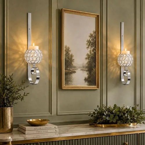 Vista 9 de Crystal Candle Sconces for Wall Metal Candle Holders for Wall Home Décor