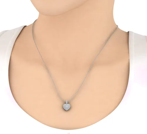 Vista 3 de Collar con colgante de corazón de diamantes de 12 quilates en oro macizo de 14 quilates (cadena de plata incluida)