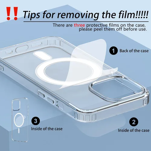 Vista 6 de S. Tedazo Funda magnética transparente para iPhone 13 Mini, compatible con carga inalámbrica MagSafe, antiamarilleo, a prueba de golpes y protección