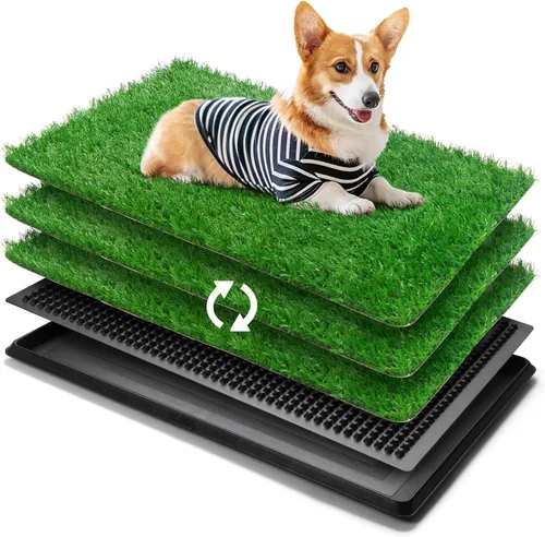 Vista 13 de Almohadilla de césped para perros con bandeja, 25 x 20 pulgadas para interior de césped artificial Puppy Potty Training, Portable Dog Toilet Pet