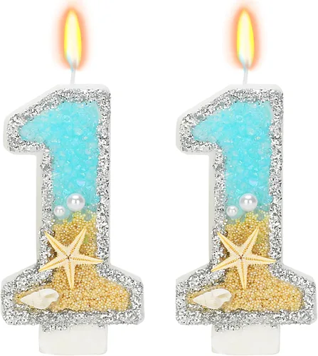 Vista 18 de Vela número 1 de estrella de mar de playa para decoración de pastel Plata