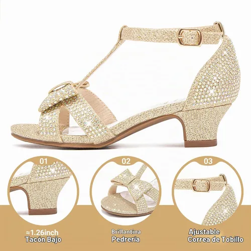 Vista 5 de Walofou Sandalias para Bebés, Niños Pequeños y Niños Grandes para Niñas Elegante-champán
