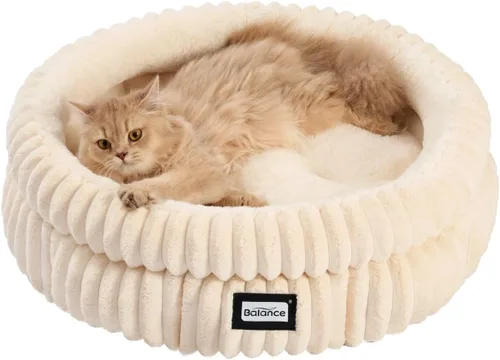 Vista 12 de BALANCE Cama para gatos, cama redonda lavable para gatos de interior, cama de felpa súper suave de piel sintética para cachorros y gatitos con parte