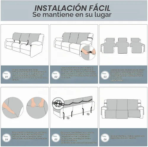 Vista 2 de Genina Funda impermeable para sillón reclinable, antideslizante de 3 plazas, lavable, protector de muebles para perros y niños (beige, reclinable)