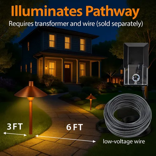 Vista 5 de Luz LED Pathway 126 para paisaje (paquete de 4) 12 V, cobre sólido, bajo voltaje, 4 W, G4, bombilla LED incluida para exteriores, hongos, seguridad