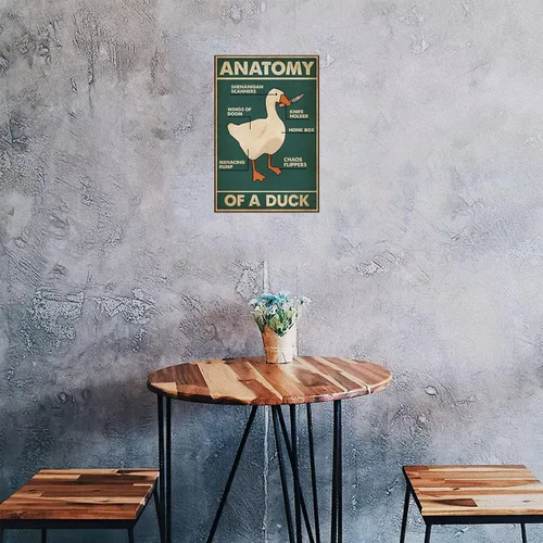 Vista 6 de Knowledge - Cartel de metal con diseño de anatomía de un pato retro, para restaurante, cafetería, sala de estar, cocina, baño, hogar, decoración