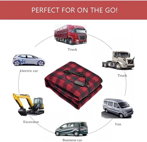 Vista 6 de Amazingforless Manta eléctrica de 12V con forro polar para coche con controlador para temporizador y niveles de calor (plaid negro y blanco)