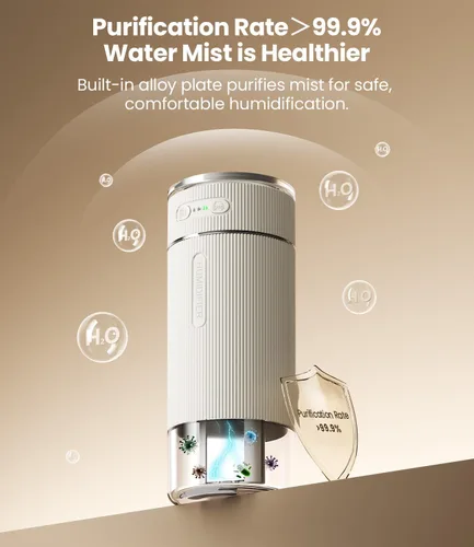 Vista 3 de WSKEN Humidificador pequeño portátil para dormitorio, boquilla doble, niebla fría grande, iluminación ambiental, encendido y apagado inteligente