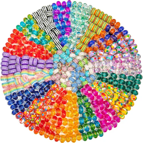 Vista 13 de 60 Piezas Cuentas Espaciadoras de Agujero Grande Cuentas Negras Surtidas Europeas para Manualidades Cuentas Grandes de Agujero Grande Lampwork