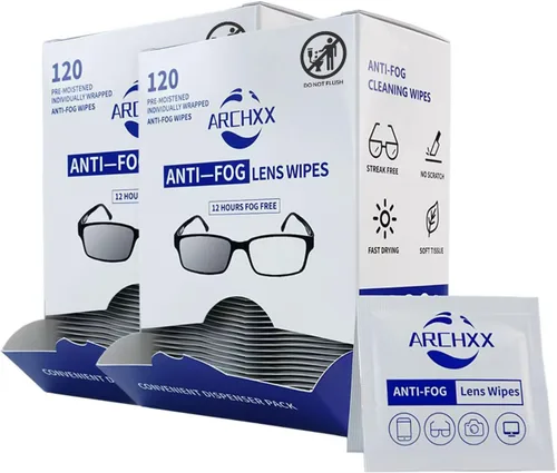 Vista 9 de ARCHXX Toallitas antiempañamiento para gafas, 120 unidades, toallitas de limpieza prehumedecidas, limpiador de lentes para gafas, gafas de sol