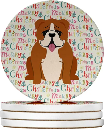 Vista 102 de Abyssinian Sand Terrier Merry Christmas - Posavasos grandes de piedra arenisca (4 unidades)