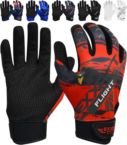 Vista 8 de Exxact Sports Guantes de bateo de béisbol para jóvenes y adultos con palma de cuero texturizada, guantes de bateo de sóftbol para mujeres/hombres