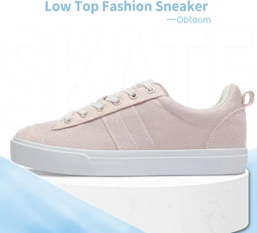 Vista 2 de Obtaom Zapatos deportivos de lona para mujer, con cordones, cómodos, zapatos de patinaje para mujer, zapatos casuales de tenis planos