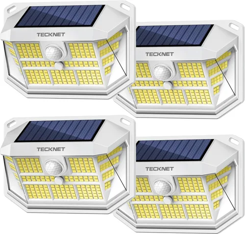 Vista 11 de TECKNET 231 luces LED solares de movimiento al aire libre impermeables, juego de 4 unidades con ángulo de 300° y 3 modos de iluminación, luces